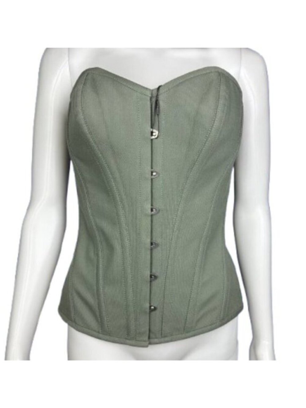 Steel Boned Overbust Waist Trainer Corset EU Khaki Denim UK 24" / US 6 NWT